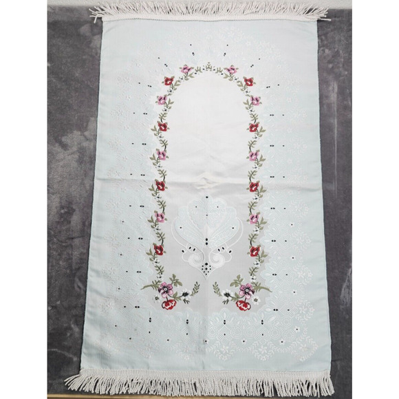 Other - Pink and White Embroidered Islamic Prayer Rug, Prayer Mat 27.5" x 48"